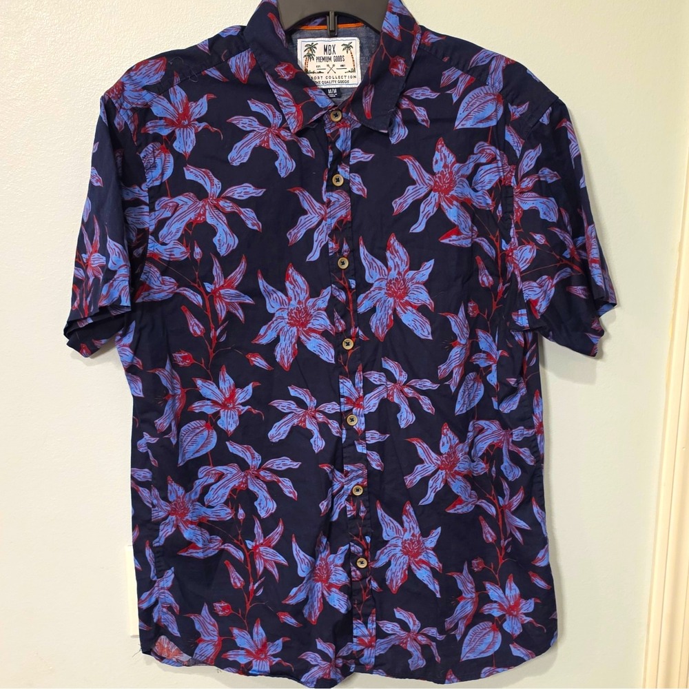 MBX Resort Collection Men's Cotton SS Button-Up Floral Shirt M Navy #367